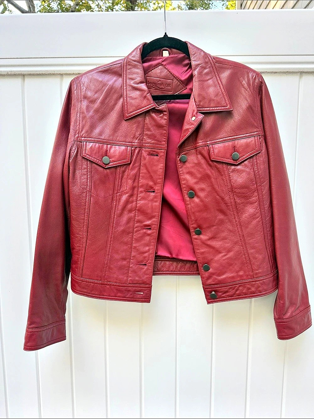 Laura Leigh Leather Jacket in Red Size Large- cropped Button down